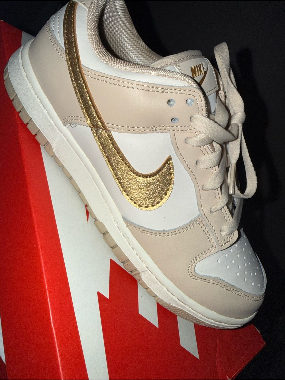 Nike women Low-Top Sneakers — White, Beige & Gold Swoosh